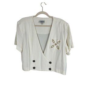 Retro Floral Metallic Blazer Cream 16 Soldier Preppy Classic Chic Festive 90s